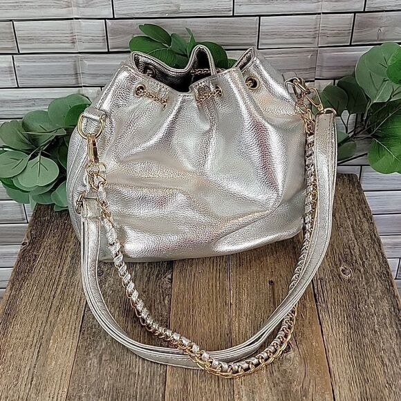 Unbranded silver metallic button studded drawstring shoulder bag - Picture 6 of 15